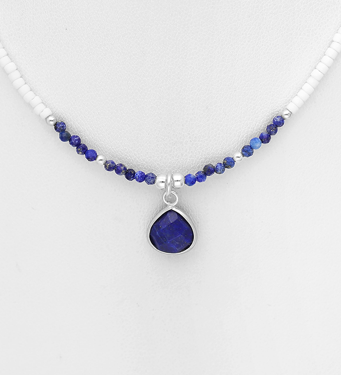 Wholesale 925 Sterling Silver Necklace, Beaded with Various Gemstone Beads and Seed Beads - SKU #781-7664