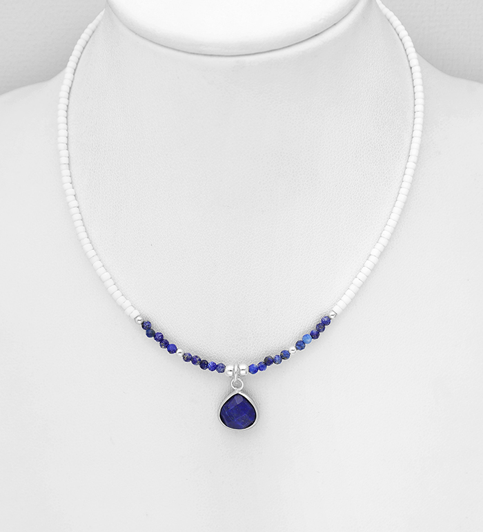 Wholesale 925 Sterling Silver Necklace, Beaded with Various Gemstone Beads and Seed Beads - SKU #781-7664