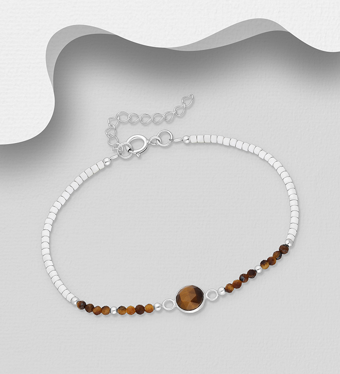 Wholesale 925 Sterling Silver Bracelet, Beaded with Various Gemstone Beads and Seed Beads - SKU #781-7666