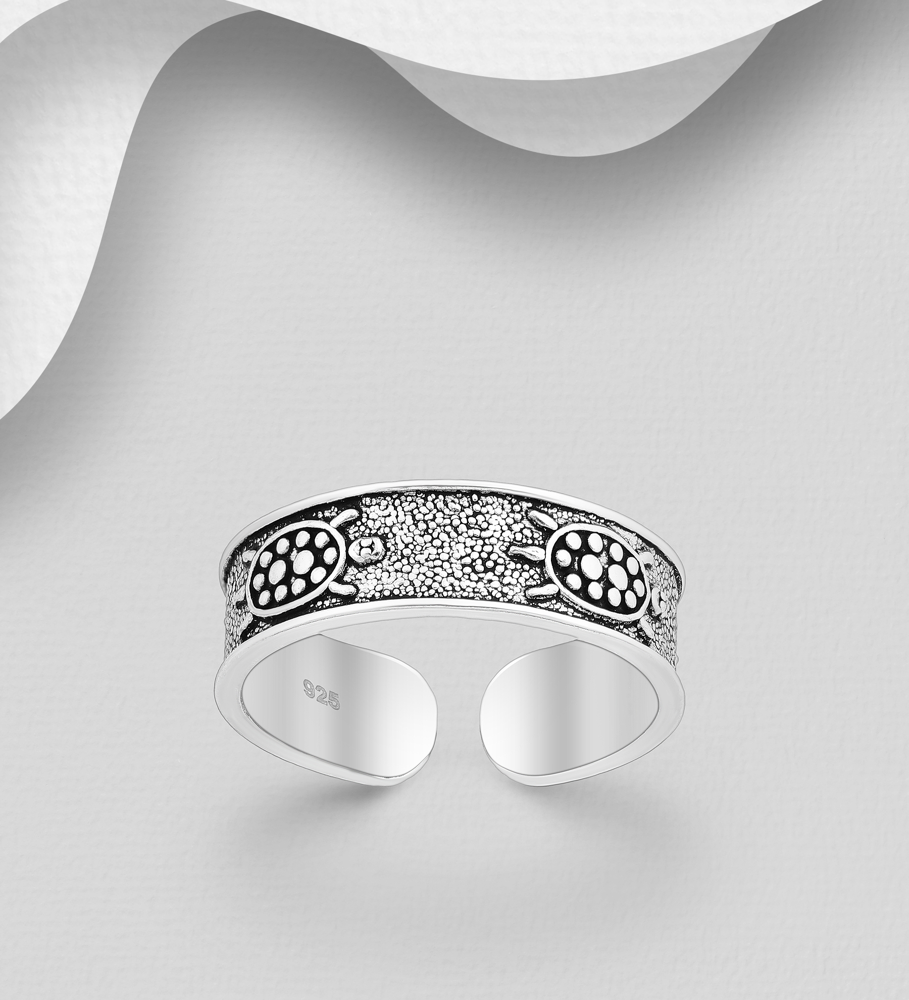 Wholesale 925 Sterling Silver Oxidized Turtle Toe Ring - SKU #792-1303