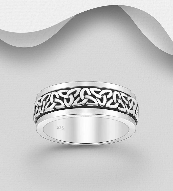 Wholesale 925 Sterling Silver Oxidized Celtic Spin Ring, 7 mm Wide - SKU #1563-1378