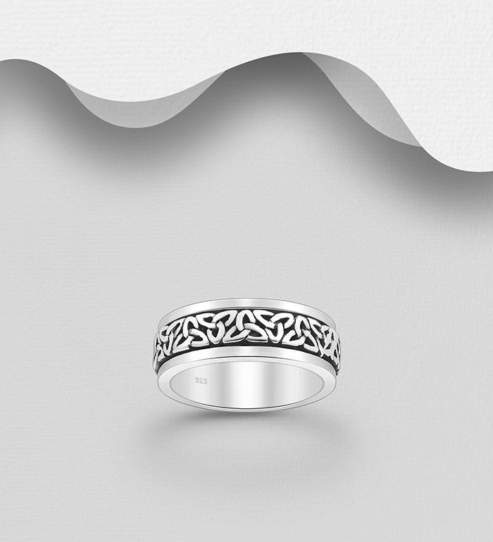 Wholesale 925 Sterling Silver Oxidized Celtic Spin Ring, 7 mm Wide - SKU #1563-1378