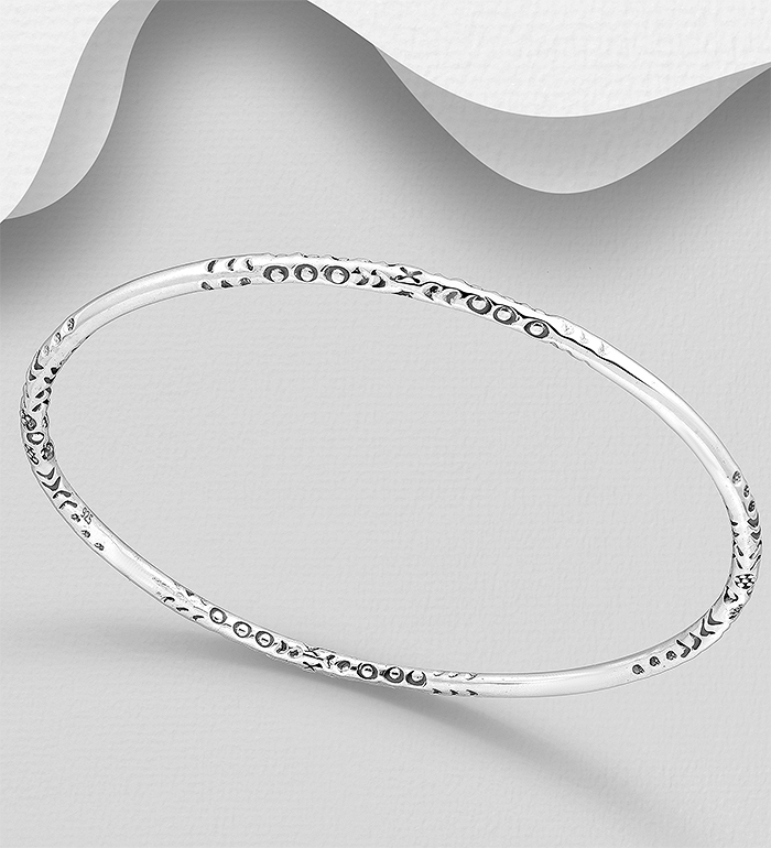 Wholesale 925 Sterling Silver Oxidized Bangle - SKU #706-37859