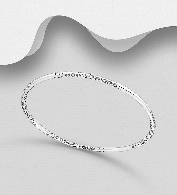 Wholesale 925 Sterling Silver Oxidized Bangle - SKU #706-37859