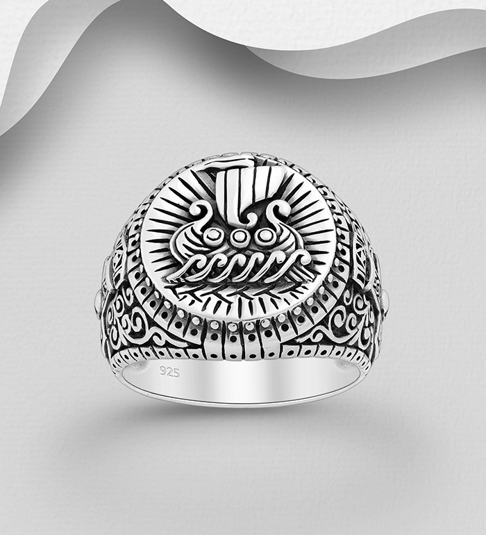 Wholesale 925 Sterling Silver Oxidized Viking Boat Ring - SKU #1563-1383