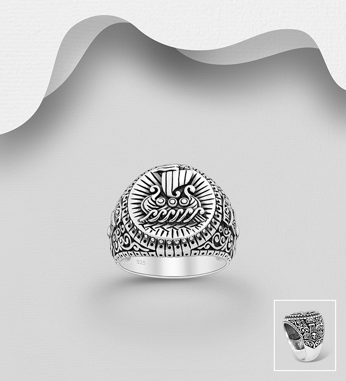 Wholesale 925 Sterling Silver Oxidized Viking Boat Ring - SKU #1563-1383