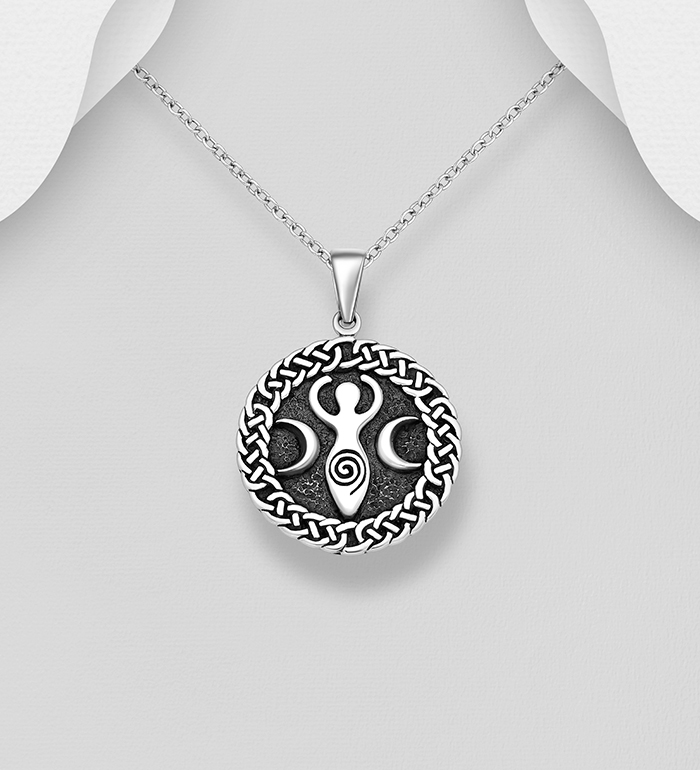 Wholesale 925 Sterling Silver Oxidized Celtic, Triple Moon Goddess Pendant - SKU #1563-1390