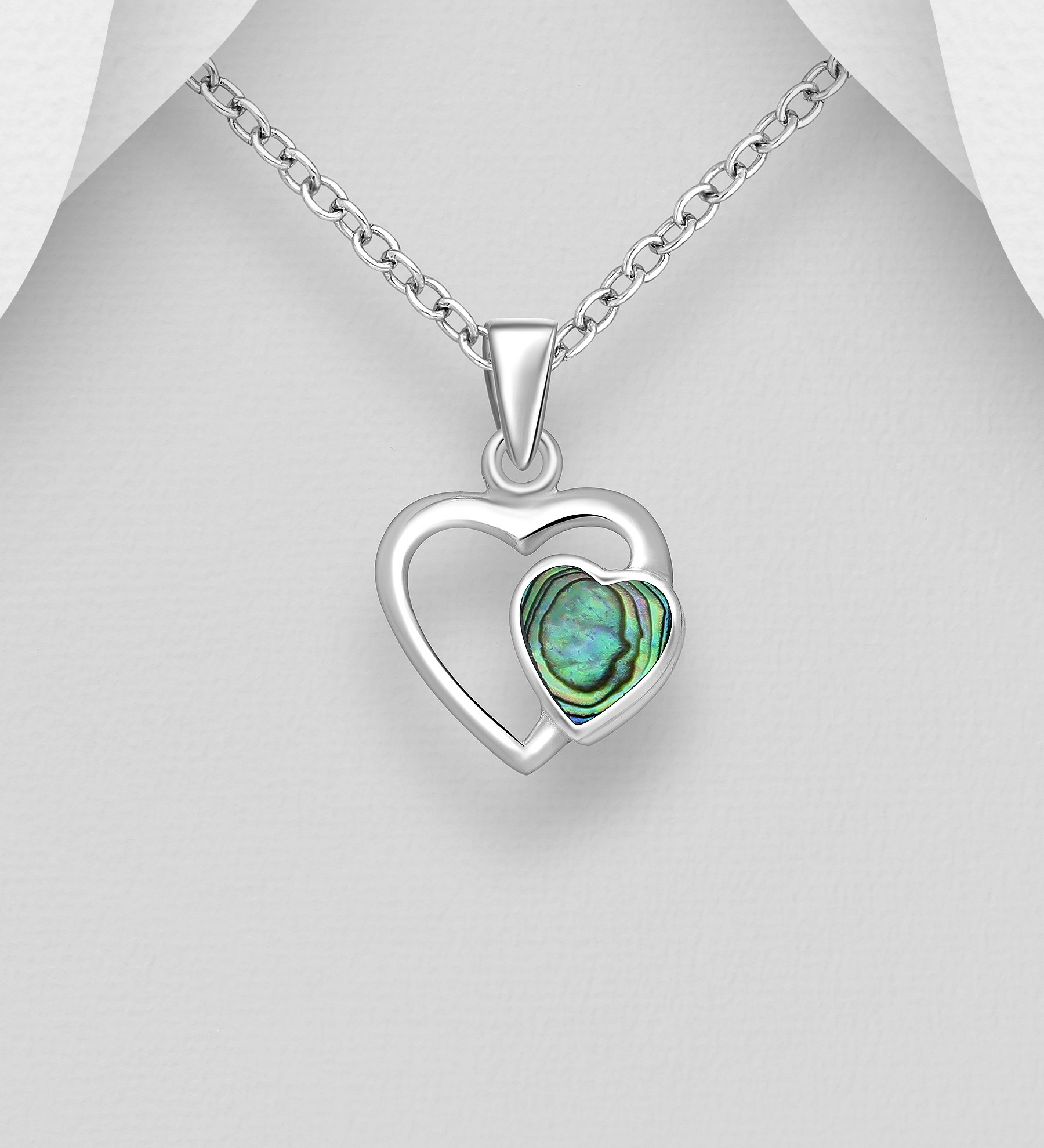 Wholesale 925 Sterling Silver Heart Pendant, Decorated with Shell - SKU #789-4637