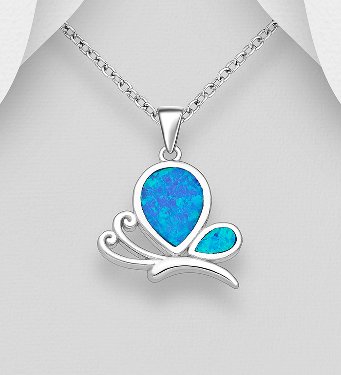 Wholesale 925 Sterling Silver Butterfly Pendant, Decorated with Lab-Created Opal - SKU #1479-1565