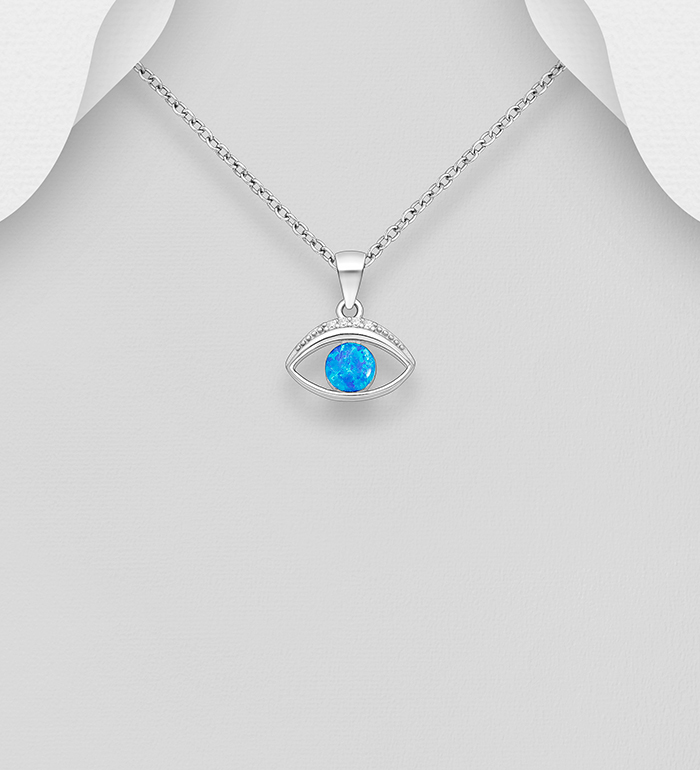 Wholesale 925 Sterling Silver Eye Pendant, Decorated with Lab-Created Opal and CZ Simulated Diamonds - SKU #1479-1567