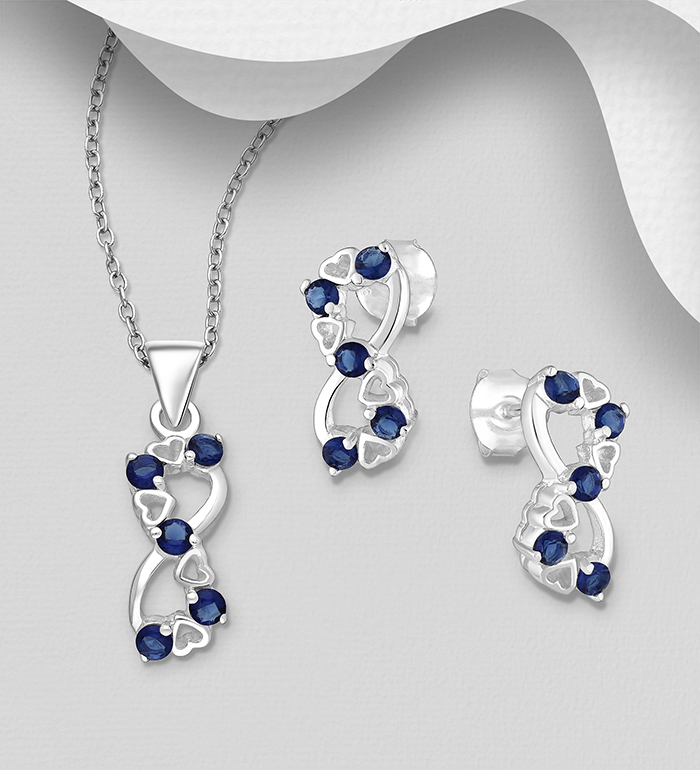 Wholesale 925 Sterling Silver Infinity Heart Push-Back Earrings and Pendant Jewelry Set, Decorated with CZ Simulated Diamonds - SKU #848-1597
