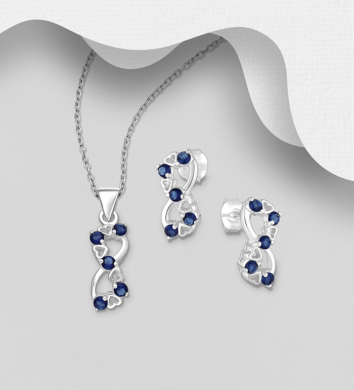 Wholesale 925 Sterling Silver Infinity Heart Push-Back Earrings and Pendant Jewelry Set, Decorated with CZ Simulated Diamonds - SKU #848-1597