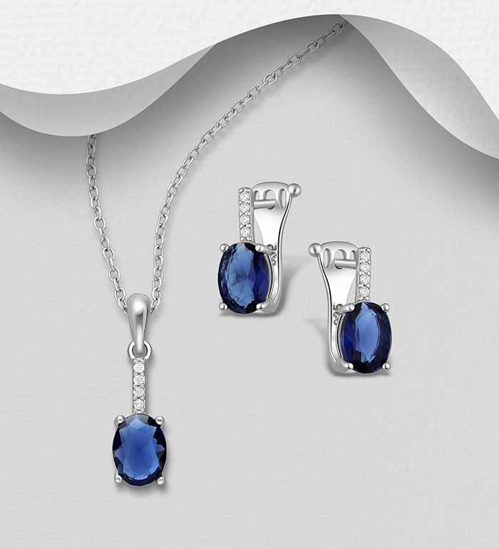 Wholesale 925 Sterling Silver Omega Lock Earrings and Pendant Jewelry, Decorated with CZ Simulated Diamonds - SKU #848-1600