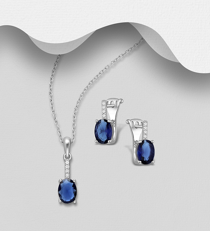 Wholesale 925 Sterling Silver Omega Lock Earrings and Pendant Jewelry, Decorated with CZ Simulated Diamonds - SKU #848-1600