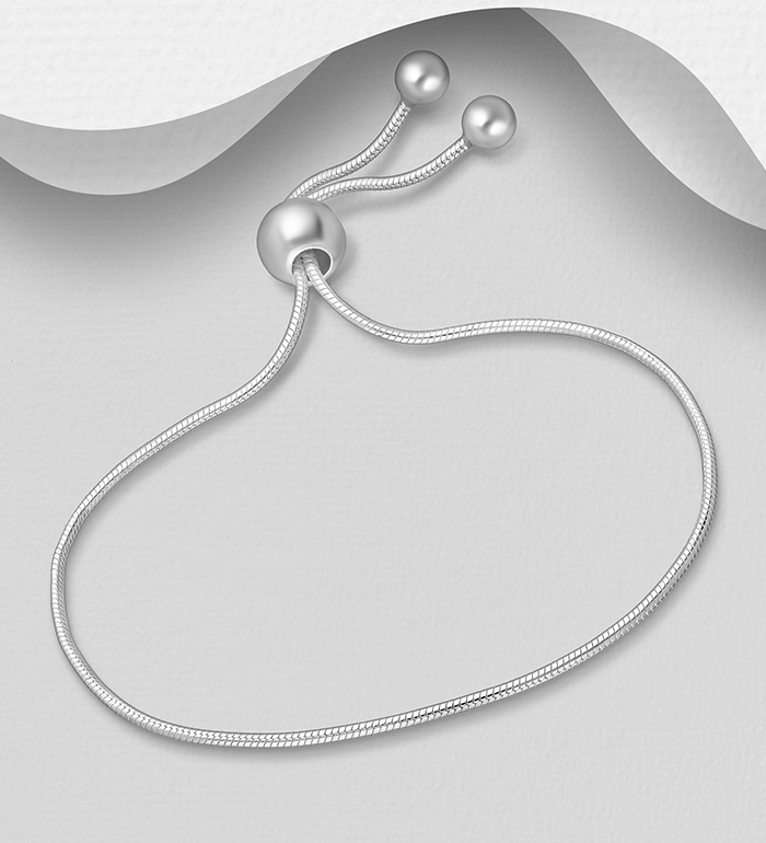 Wholesale 925 Sterling Silver Round Snake Chain Adjustable Bracelet - SKU #706-37944