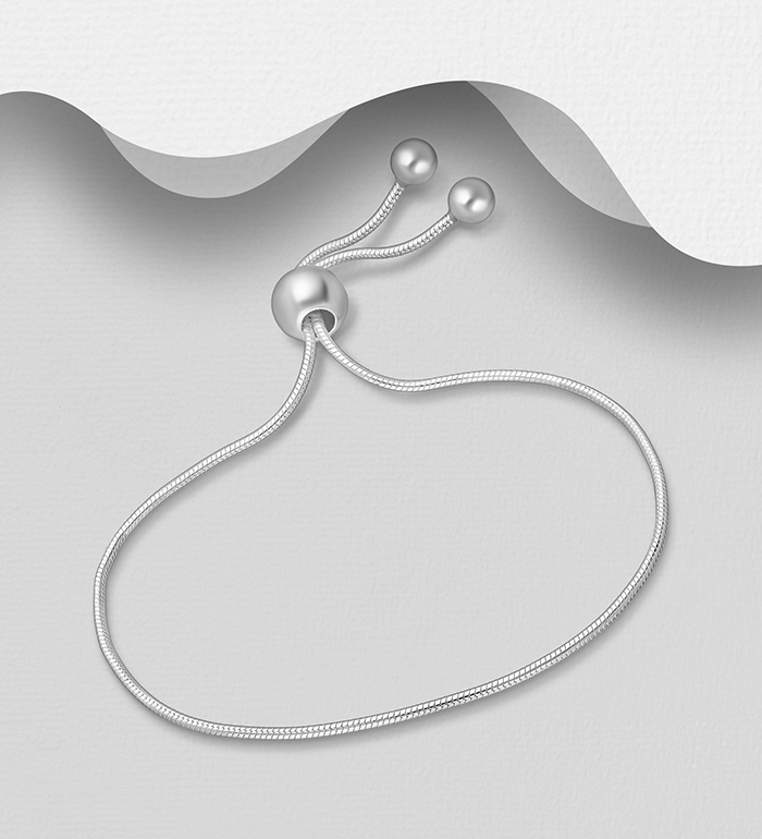 Wholesale 925 Sterling Silver Round Snake Chain Adjustable Bracelet - SKU #706-37944