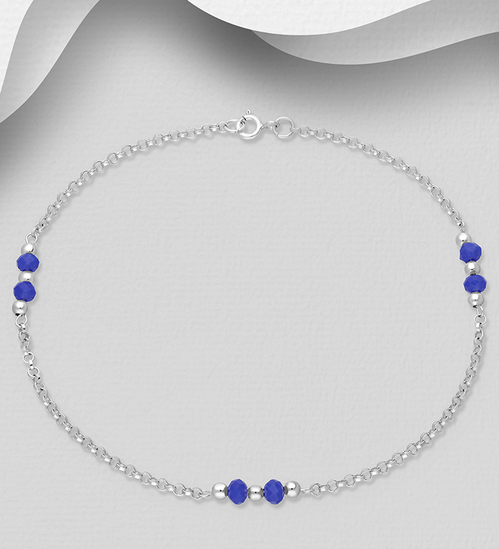 Wholesale 925 Sterling Silver Anklet, Beaded with Crystal Glass - SKU #1562-513