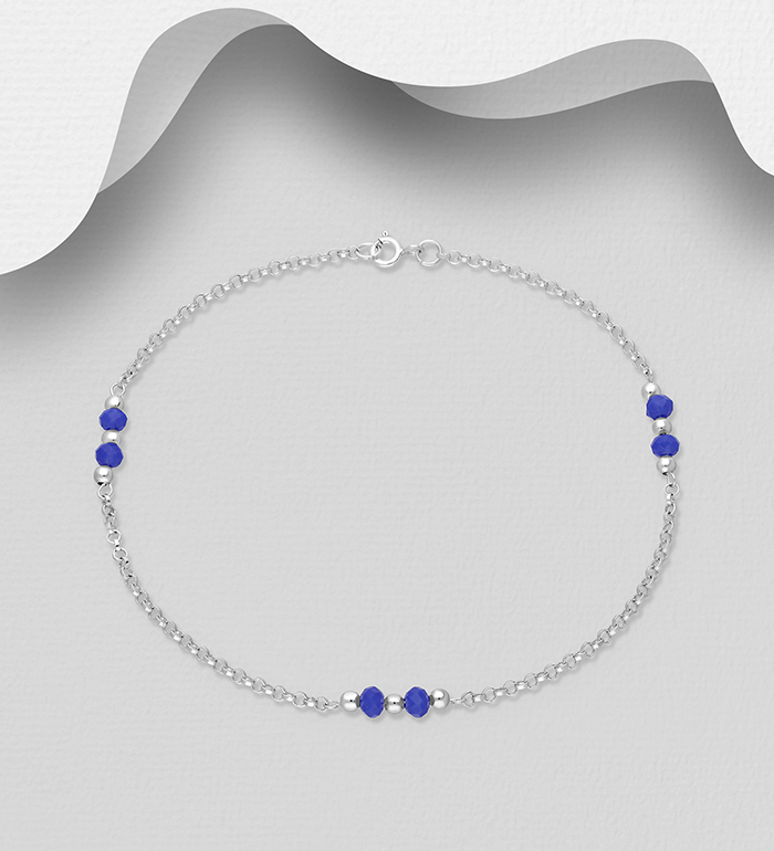 Wholesale 925 Sterling Silver Anklet, Beaded with Crystal Glass - SKU #1562-513