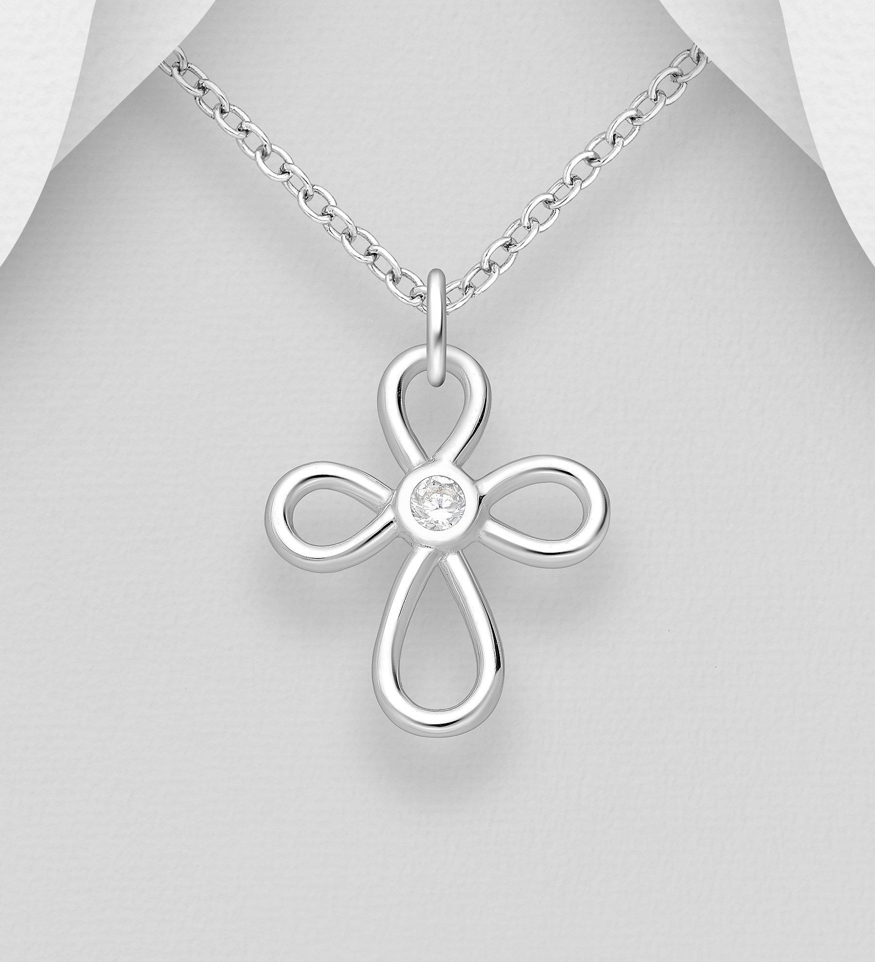 Wholesale 925 Sterling Silver Cross Pendant, Decorated with CZ Simulated Diamonds - SKU #701-29516