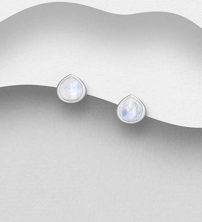 Wholesale 925 Sterling Silver Push-Back Earrings, Decorated with Various Gemstones - SKU #781-7703