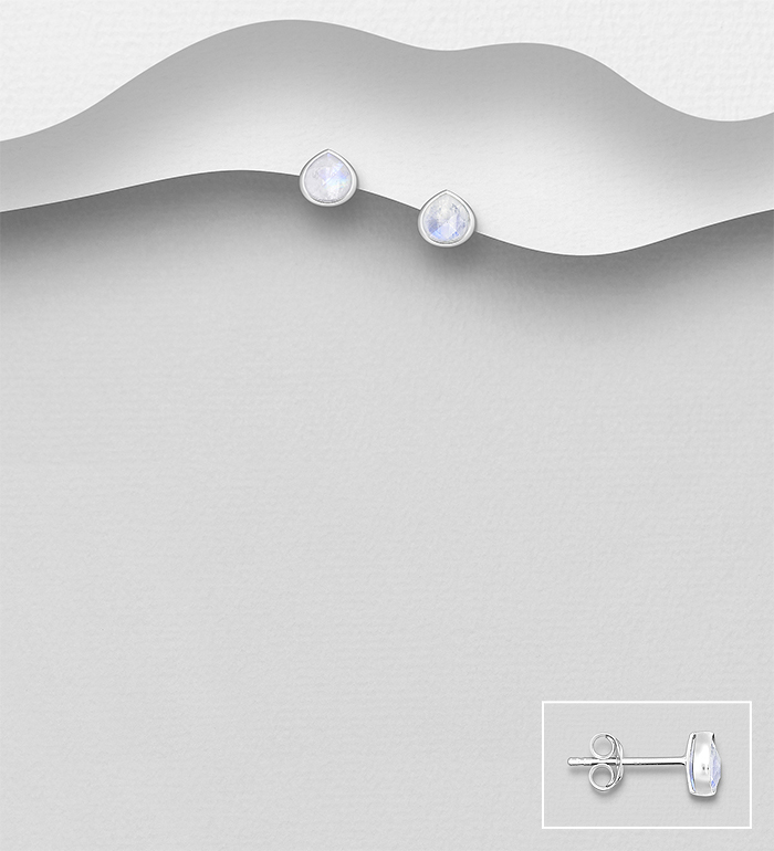 781-7703 - Wholesale 925 Sterling Silver Push-Back Earrings, Decorated with Various Gemstones