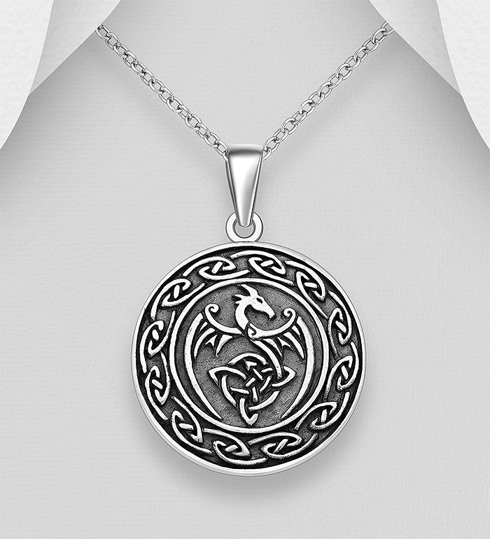 Wholesale 925 Sterling Silver Oxidized Celtic Dragon Pendant - SKU #767-1863