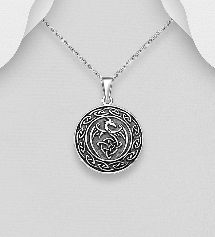 Wholesale 925 Sterling Silver Oxidized Celtic Dragon Pendant - SKU #767-1863
