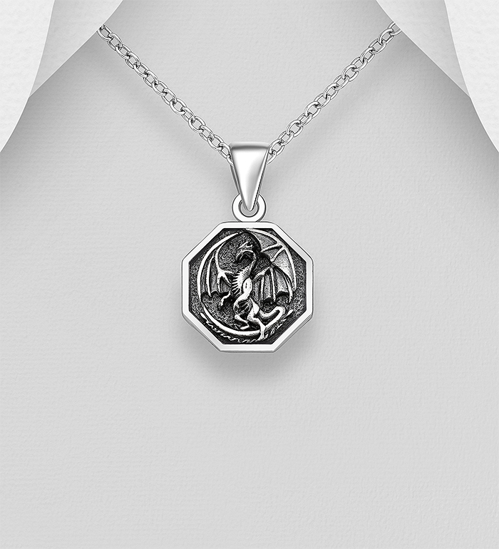 Wholesale 925 Sterling Silver Oxidized Dragon Pendant - SKU #1563-1408