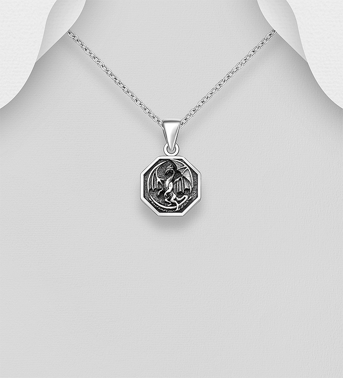Wholesale 925 Sterling Silver Oxidized Dragon Pendant - SKU #1563-1408