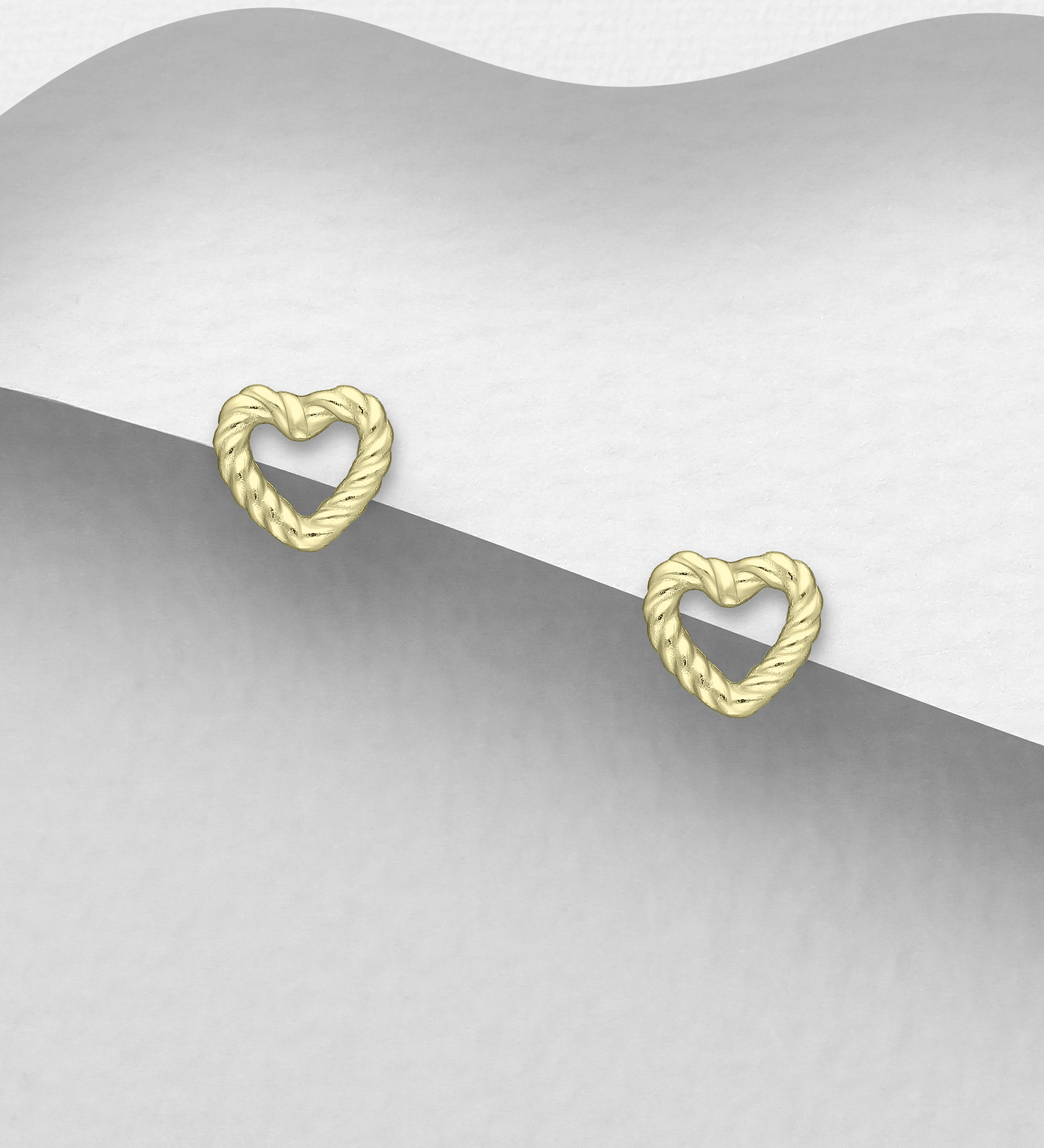 Wholesale 925 Sterling Silver Twisted Heart Push-Back Earrings, Plated with 0.5 Micron 9K Yellow Gold - SKU #1063-4518A
