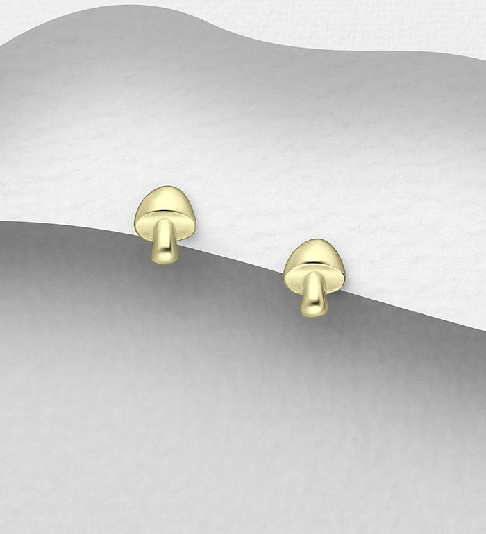 Wholesale 925 Sterling Silver Mushroom Push-Back Earrings, Plated with 0.5 Micron 9K Yellow Gold - SKU #1063-4499A