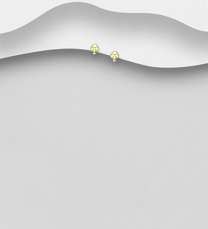 Wholesale 925 Sterling Silver Mushroom Push-Back Earrings, Plated with 0.5 Micron 9K Yellow Gold - SKU #1063-4499A