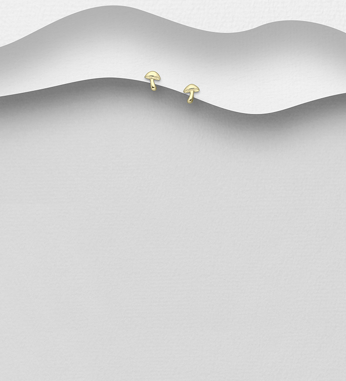 Wholesale 925 Sterling Silver Mushroom Push-Back Earrings and Plated with 0.5 Micron 9K Yellow Gold - SKU #1063-4498A