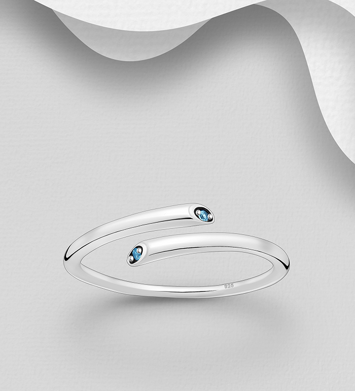 Wholesale 925 Sterling Silver Oxidized Birthstone Adjustable Ring, Decorated with CZ Simulated Diamonds - SKU #1063-4494A