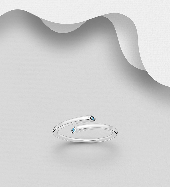 Wholesale 925 Sterling Silver Oxidized Birthstone Adjustable Ring, Decorated with CZ Simulated Diamonds - SKU #1063-4494A