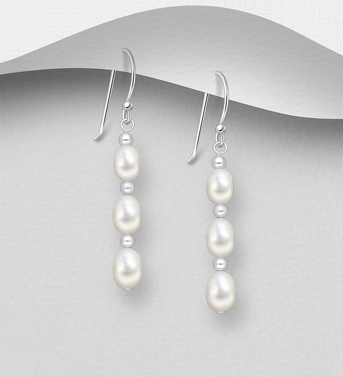 Wholesale 925 Sterling Silver Hook Earrings, Beaded with Freshwater Pearls - SKU #382-6469