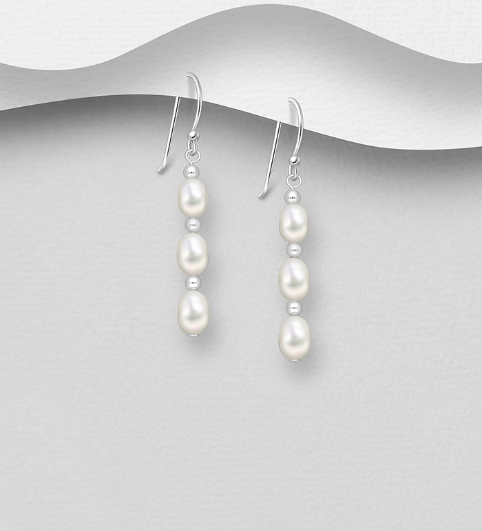 Wholesale 925 Sterling Silver Hook Earrings, Beaded with Freshwater Pearls - SKU #382-6469