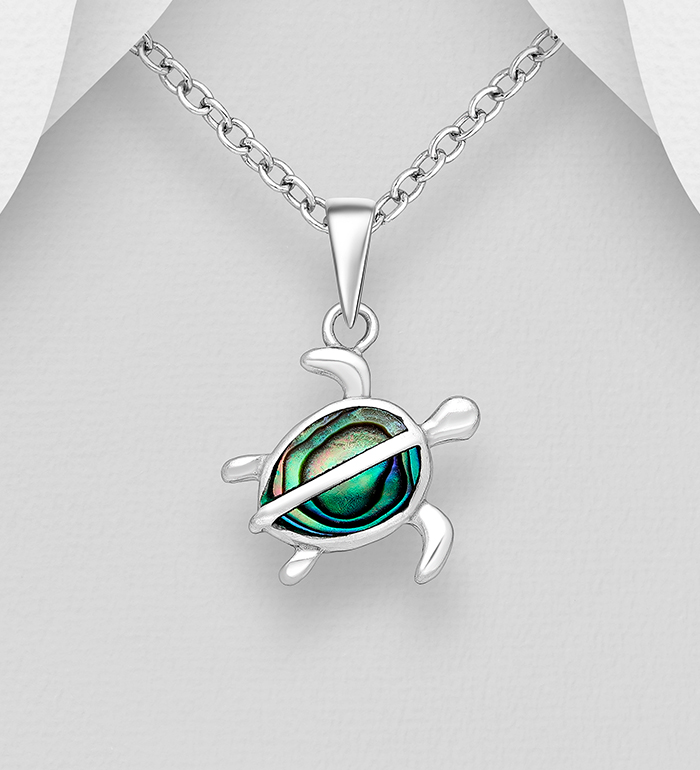 Wholesale 925 Sterling Silver Turtle Pendant, Decorated with Shell - SKU #789-4666