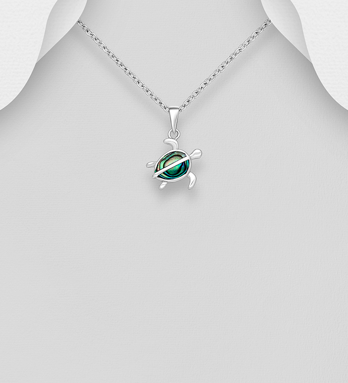 Wholesale 925 Sterling Silver Turtle Pendant, Decorated with Shell - SKU #789-4666