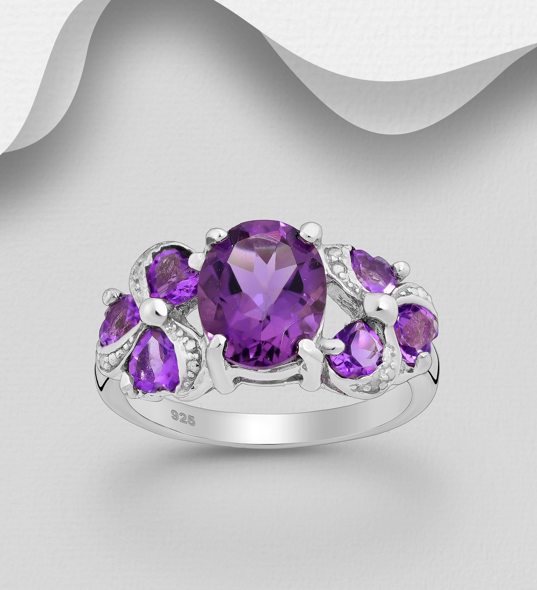 La Preciada - Wholesale 925 Sterling Silver Ring, Decorated with Amethyst - SKU #1181-4967
