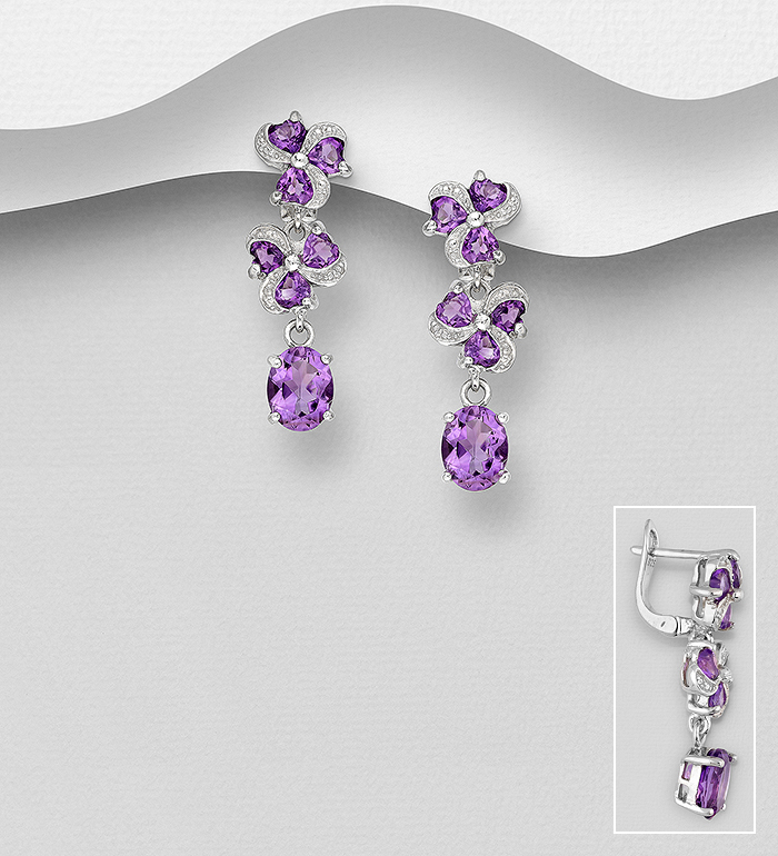 La Preciada - Wholesale 925 Sterling Silver Omega Lock Earrings, Decorated with Amethyst - SKU #1181-4968