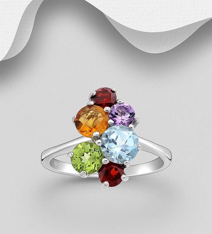 La Preciada - Wholesale 925 Sterling Silver Ring, Decorated with Sky Blue Topaz, Citrine, Peridot, Amethyst and Garnet - SKU #1181-4969
