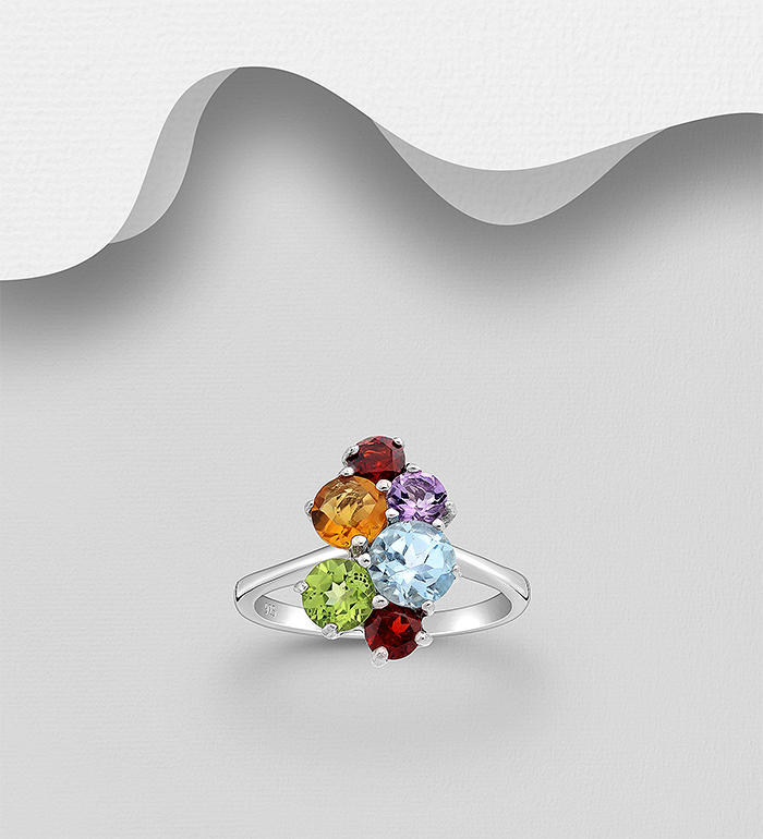 La Preciada - Wholesale 925 Sterling Silver Ring, Decorated with Sky Blue Topaz, Citrine, Peridot, Amethyst and Garnet - SKU #1181-4969