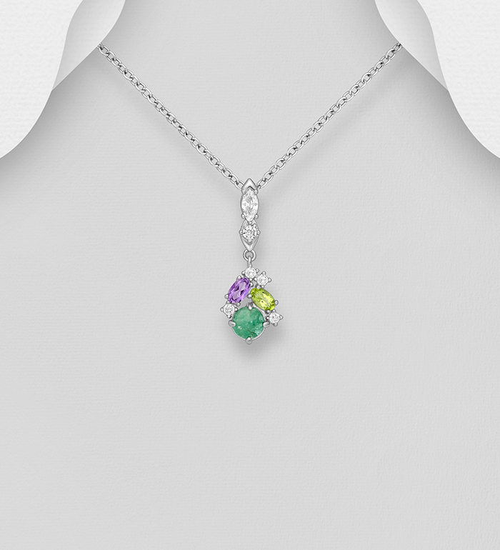 La Preciada - Wholesale 925 Sterling Silver Pendant, Decorated with Emerald, Amethyst, Peridot and CZ Simulated Diamonds - SKU #1181-4973