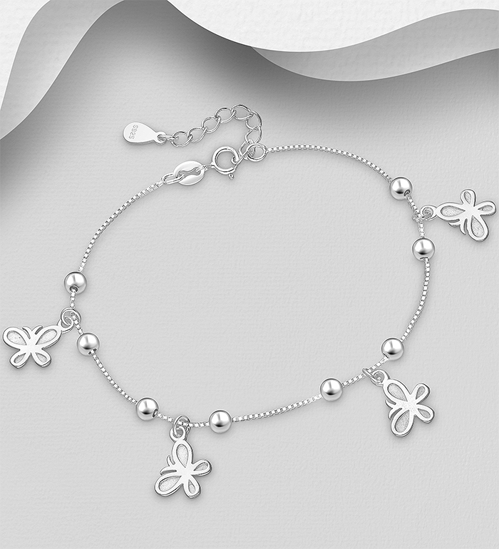Wholesale 925 Sterling Silver Bracelet with Butterfly Charms - SKU #706-38160