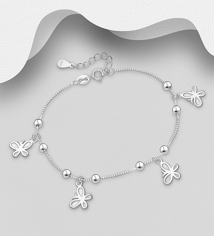 Wholesale 925 Sterling Silver Bracelet with Butterfly Charms - SKU #706-38160