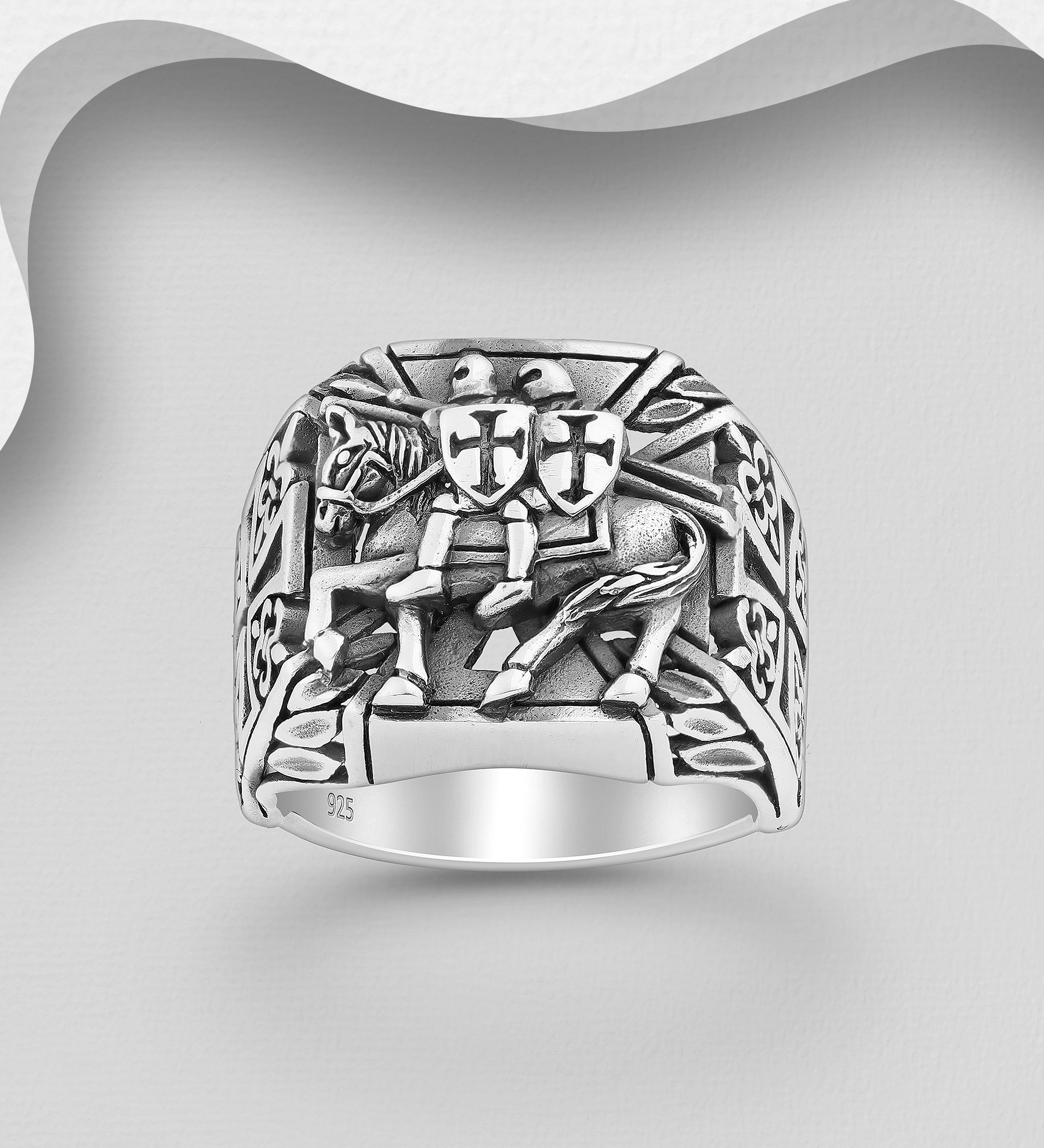 Wholesale 925 Sterling Silver Oxidized Knight Templar Ring - SKU #1563-1447