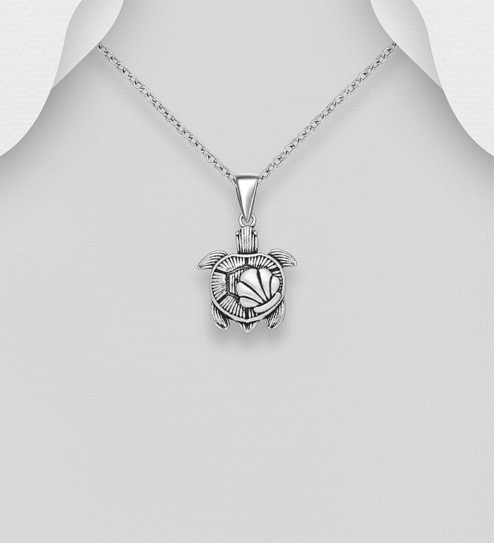 Wholesale 925 Sterling Silver Oxidized Shell and Turtle Pendant - SKU #706-38177