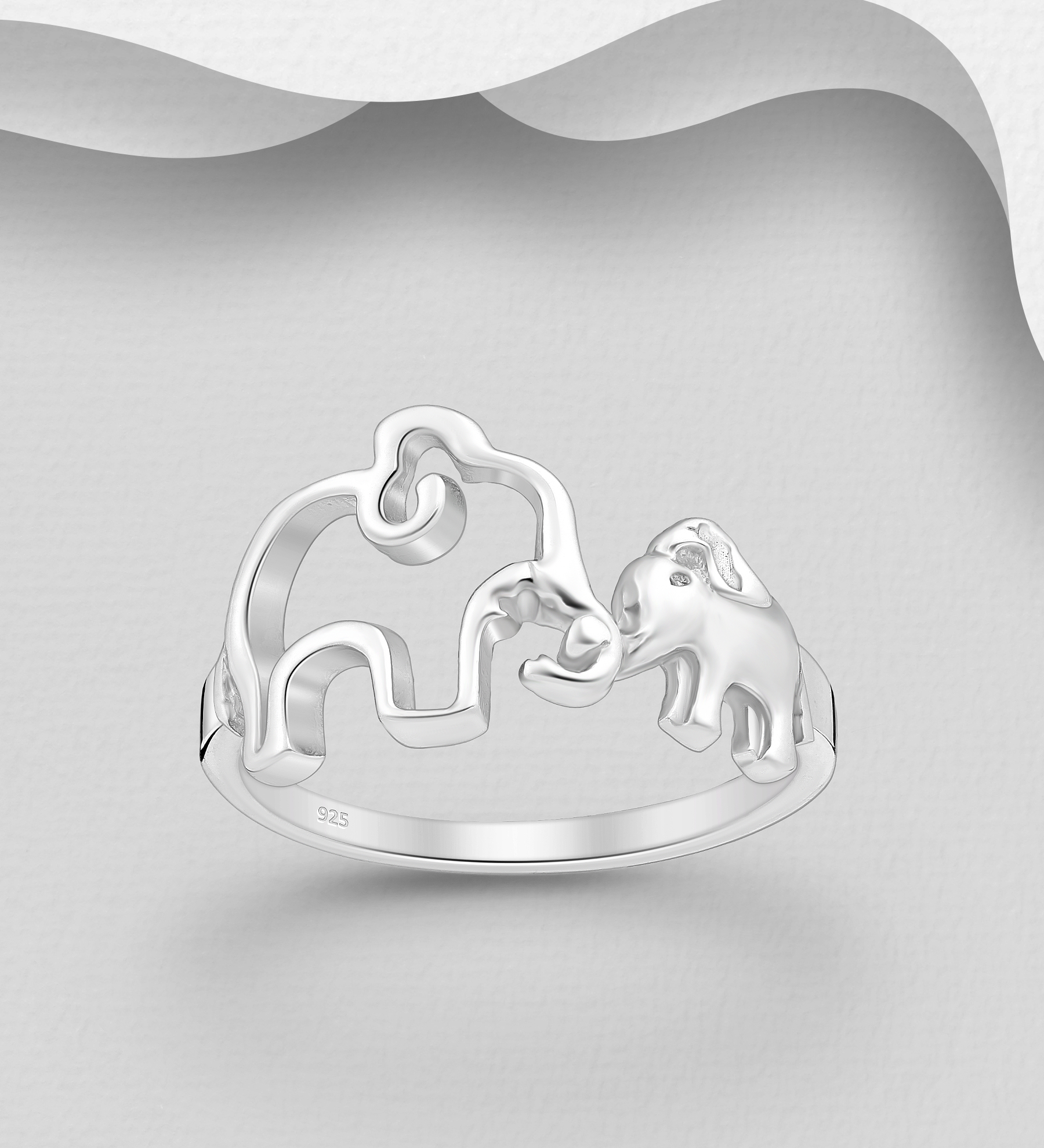 Wholesale 925 Sterling Silver Mom and Baby Elephant Ring - SKU #706-38183