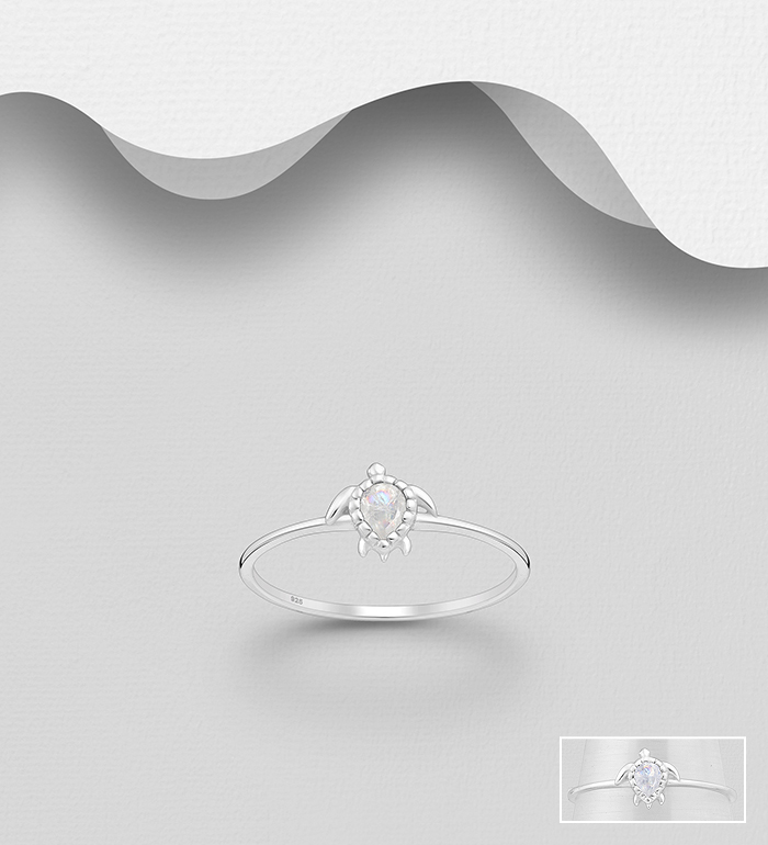 Wholesale 925 Sterling Silver Turtle Ring, Decorated with Rainbow Moonstone - SKU #1063-4515A